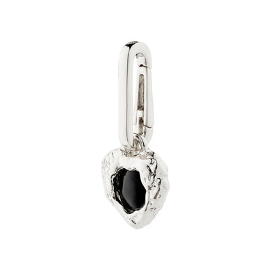 Charm Black Agate Pendant - Silver