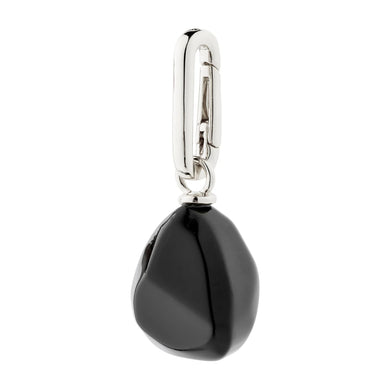 Charm Black Agate Pendant - Silver