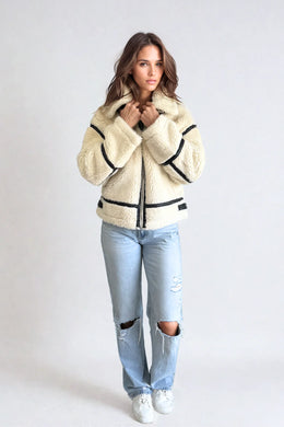 Alta Faux Fur Biker Jacket in Crème