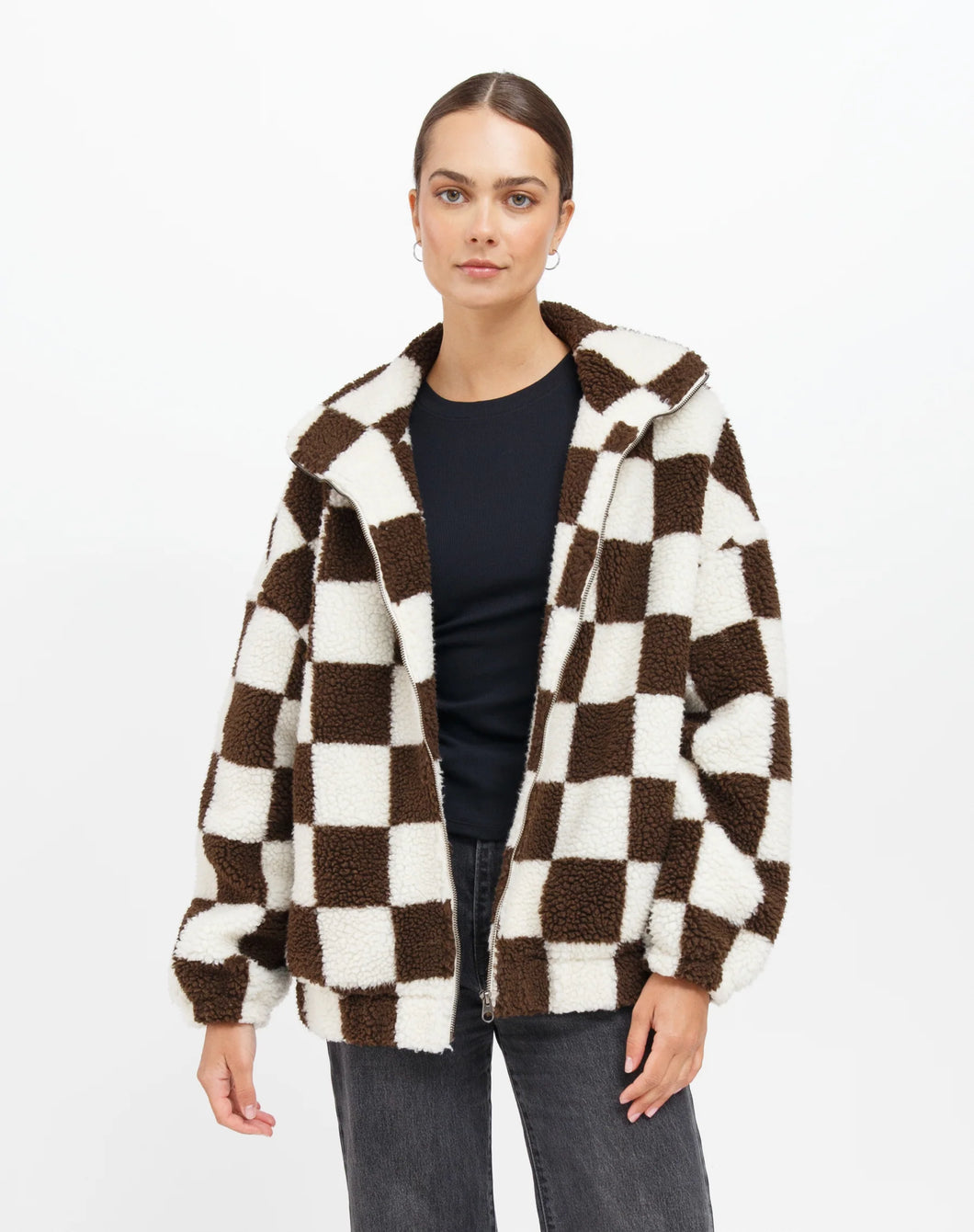 Brunette The Label - Checkerboard Sherpa Jacket