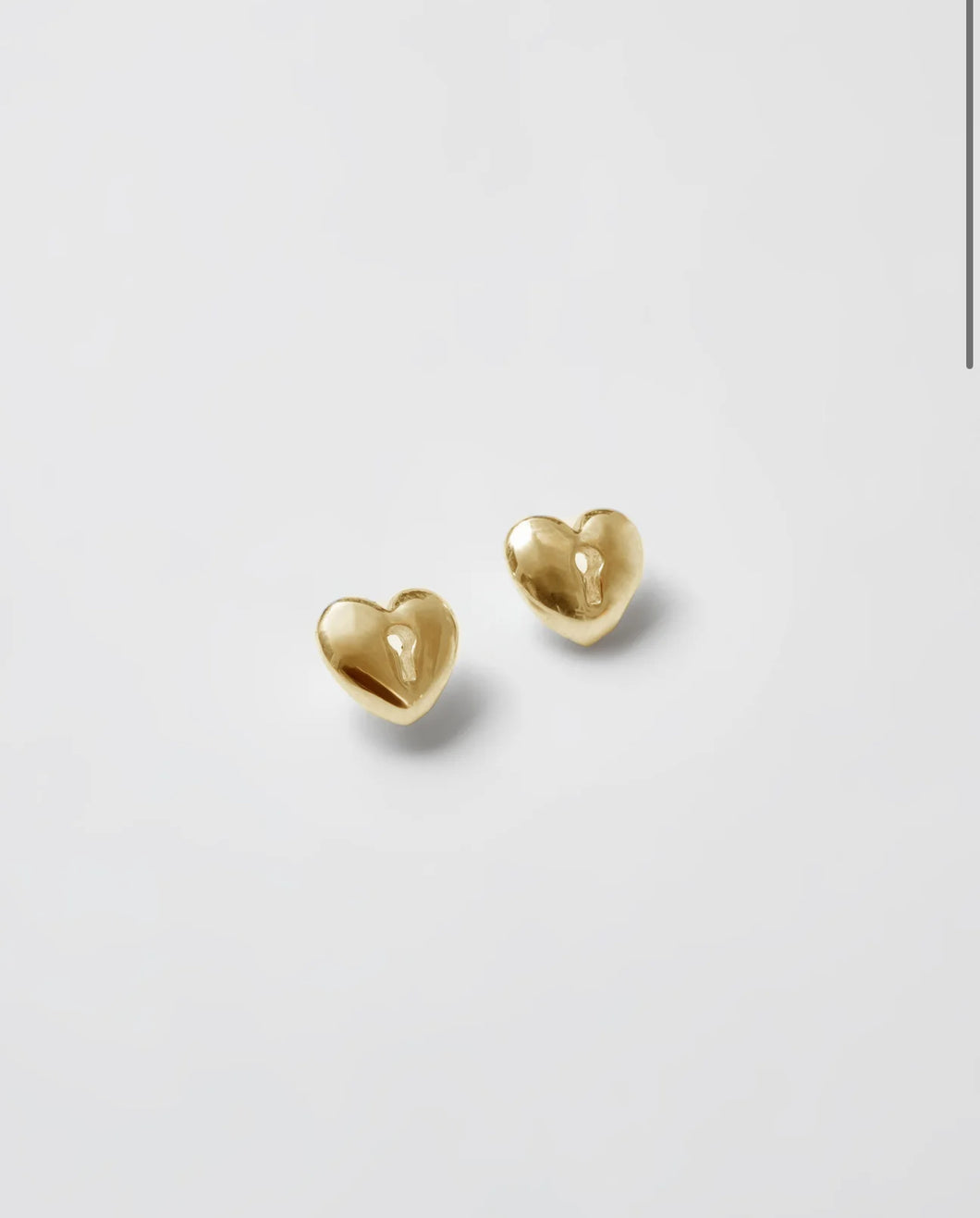 Heart Lock Charm Stud - Gold