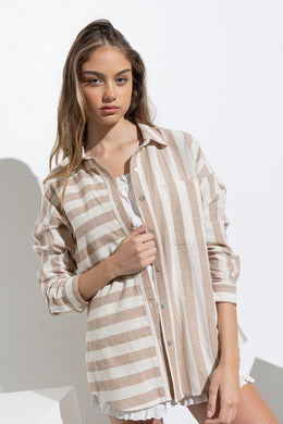 On the Line Button down Shirt - Taupe
