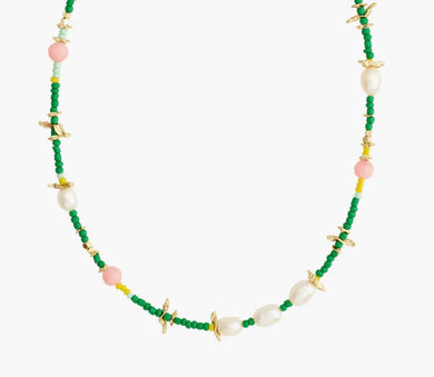 Pause Necklace with Freshwater pearls - Green/Gold
